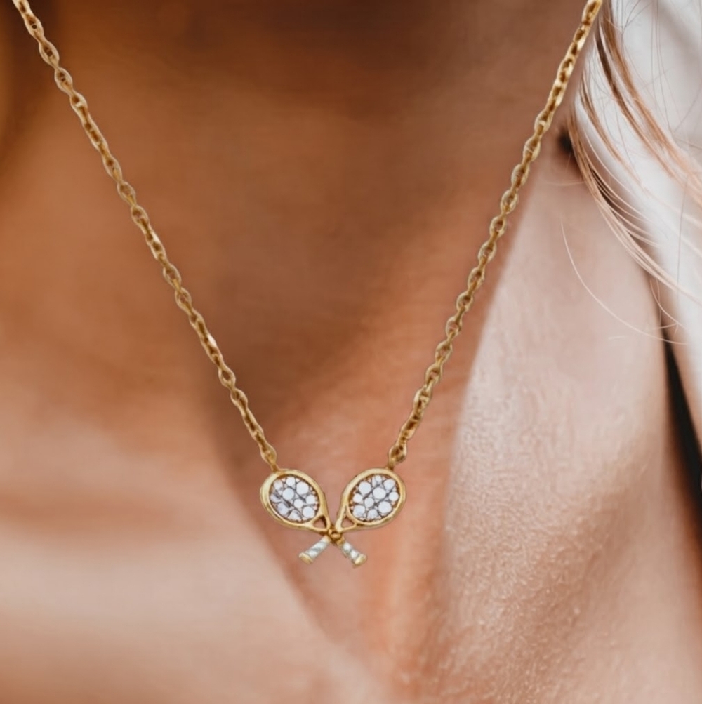 NEW Tennis Pendant Necklace Cubic Zirconia Racquets